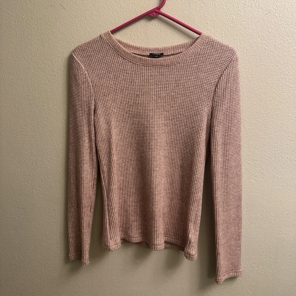 Express Glitter Waffle Fitted Crew Neck Long Sleeve Top Size Small Beige - Picture 6 of 8